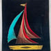 Vintage 26” Wood & Nail String Art Sailboat Ship Boat 1970s Black Velvet MCM