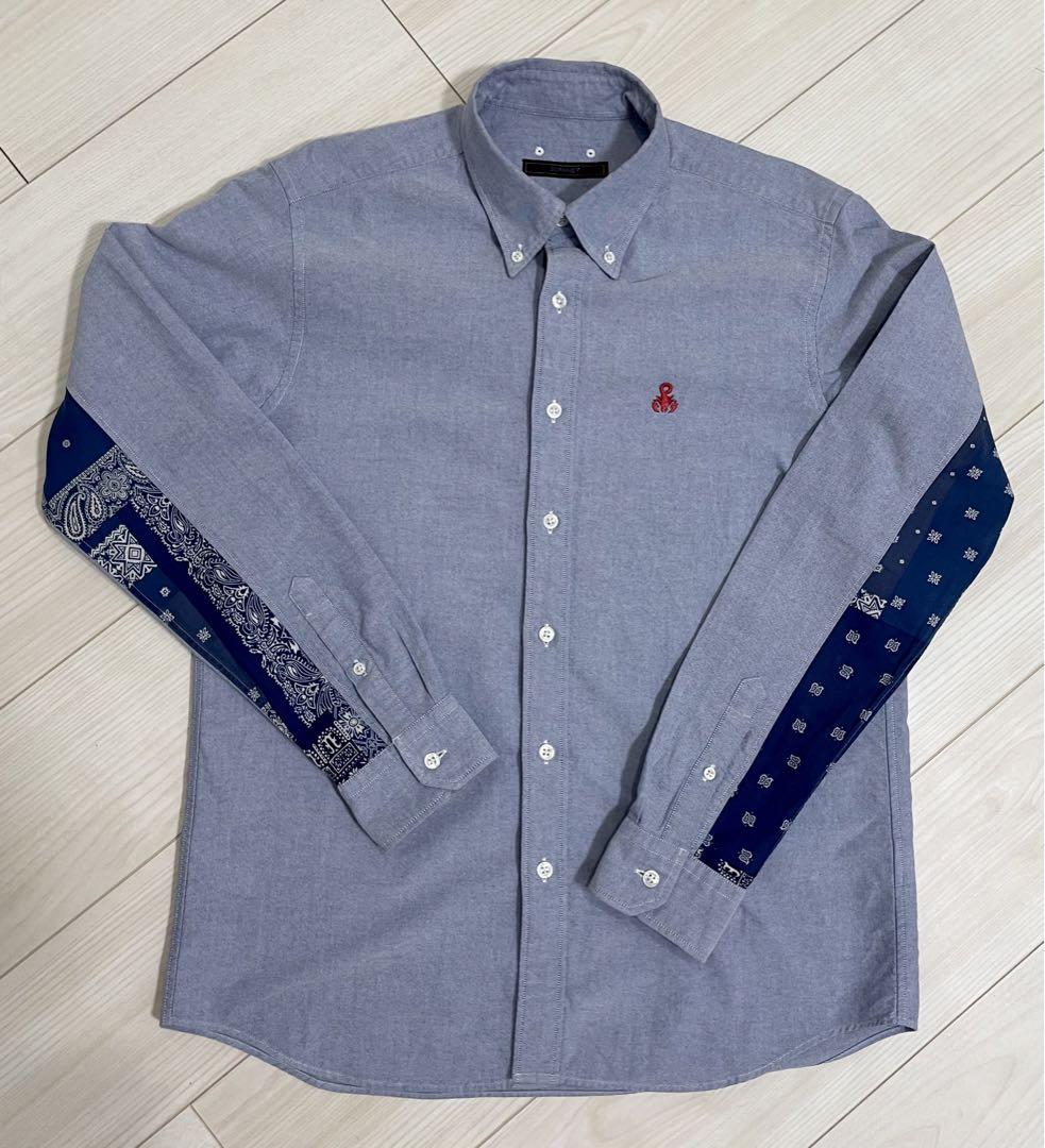 [L]SOFNET. Blue Button-Down Shirt Sofnet Long Sleeve One Point
