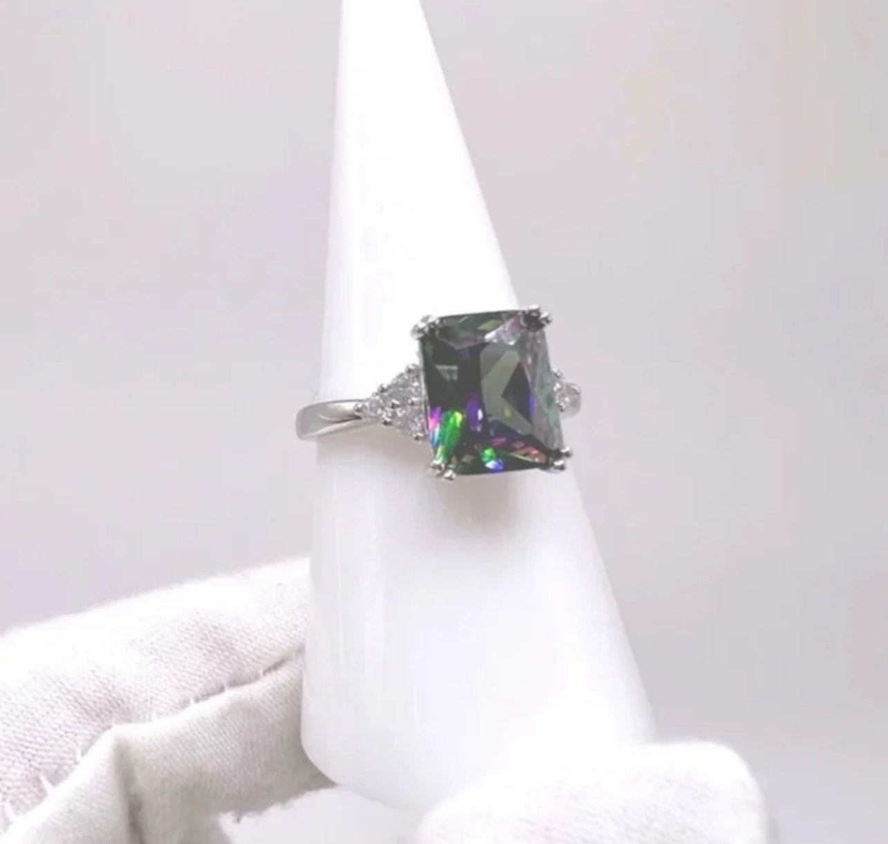 .925 Sterling Silver Simulated Rainbow Cz Ring
