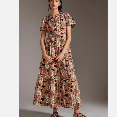 Anthropologie XXS NWT The Somerset Maxi Dress Cotton Tiered Floral New 2XS