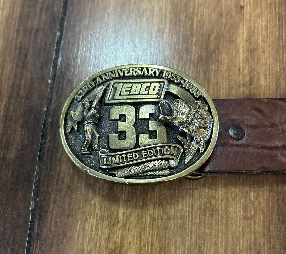 1988 Zebco 33 Anniversary Fishing Reels Belt Buckle Great American Buckle Co USA
