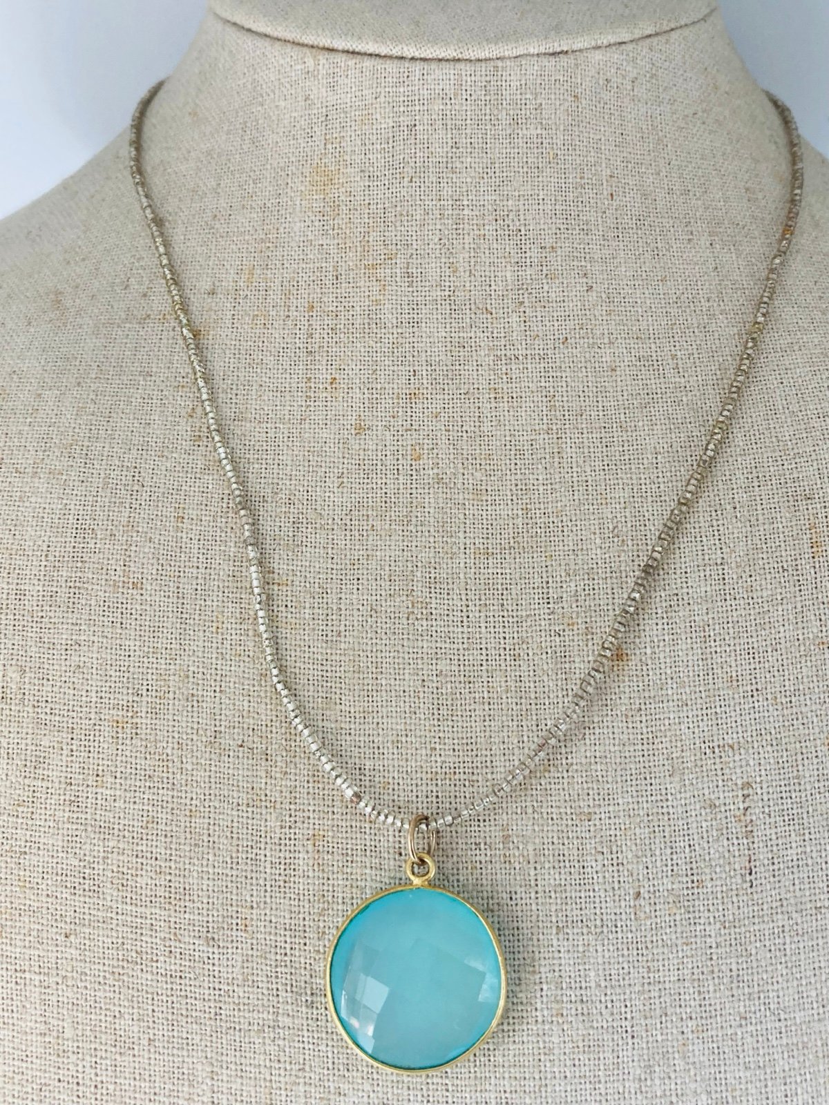 14k gold filled faceted blue chalcedony seed bead necklace