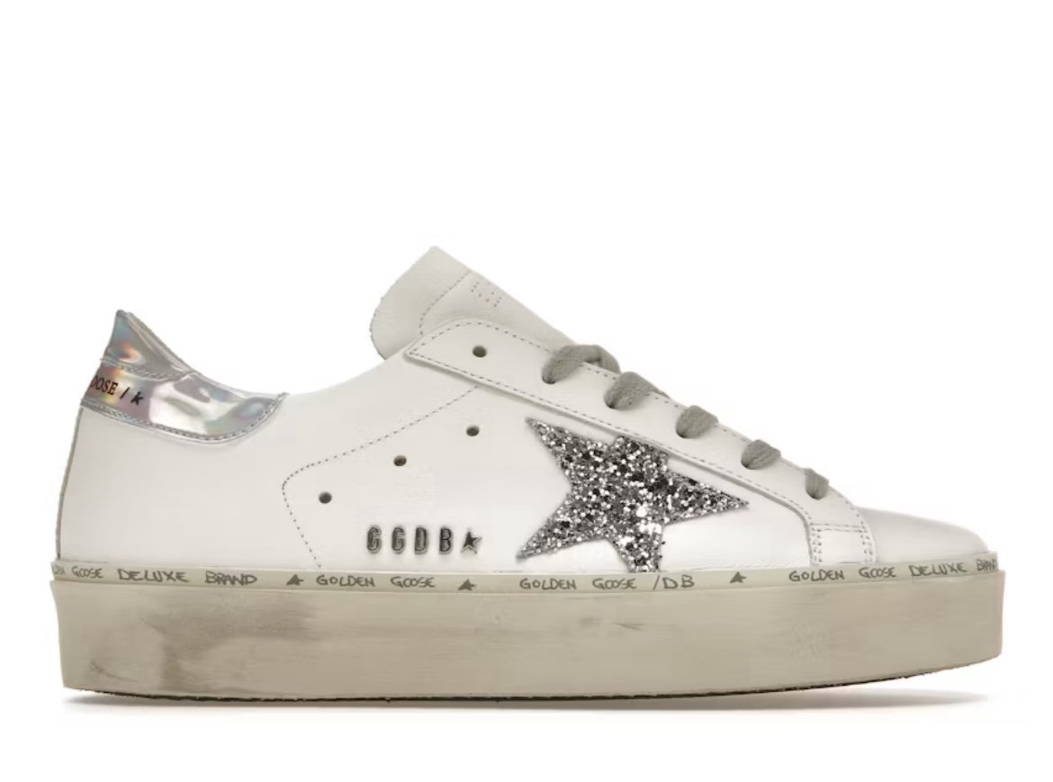Golden Goose Hi Star White Glitter Star Mirror Heel