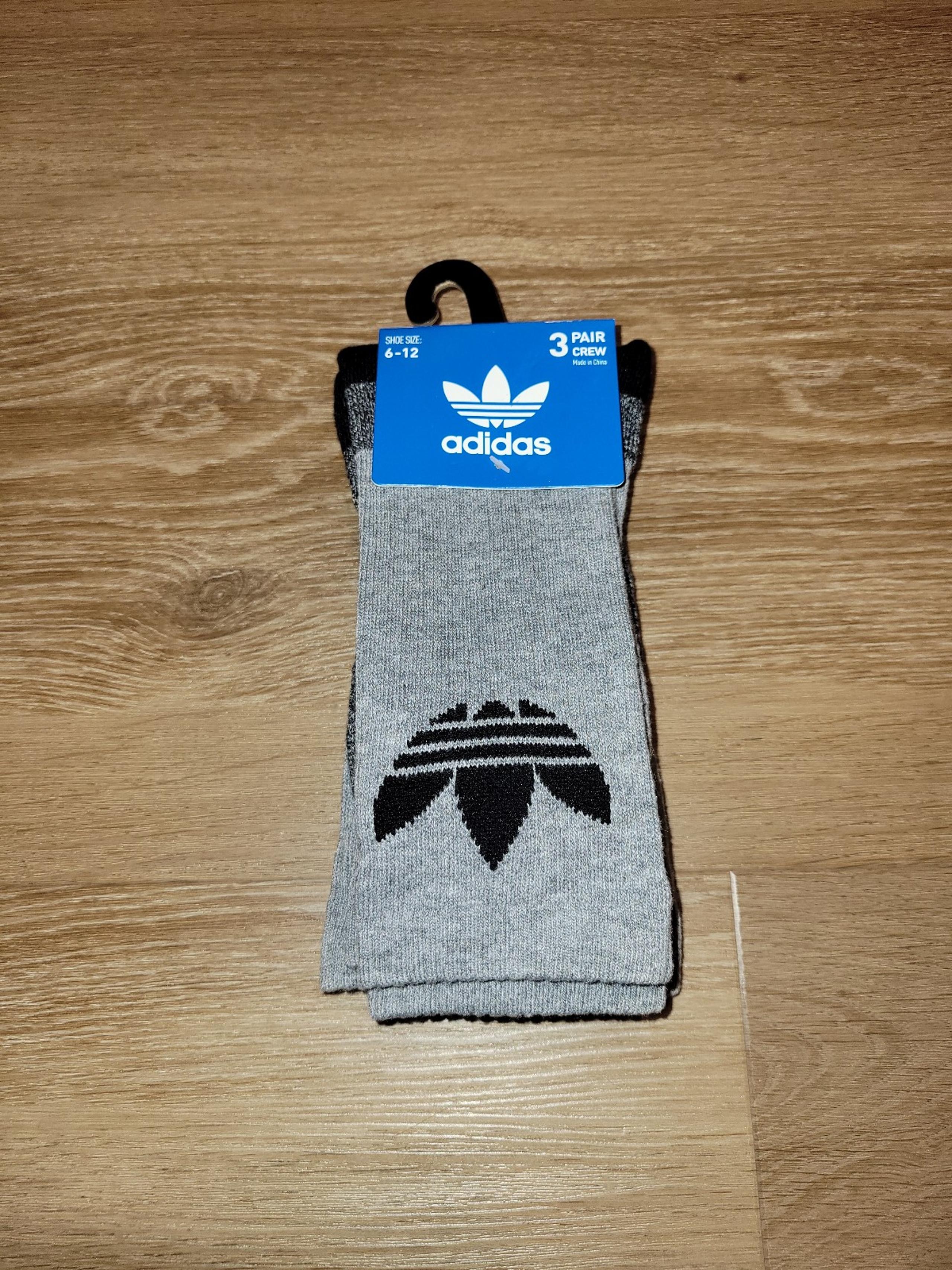 ADIDAS Originals Long Athletic Crew Socks 3 Pack Men's Size 6-12 Grey/Black New
