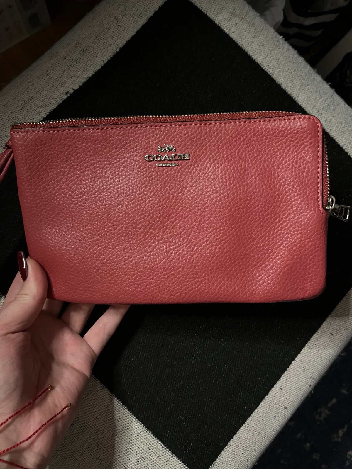 COACH washed red double zip wallet wristlet