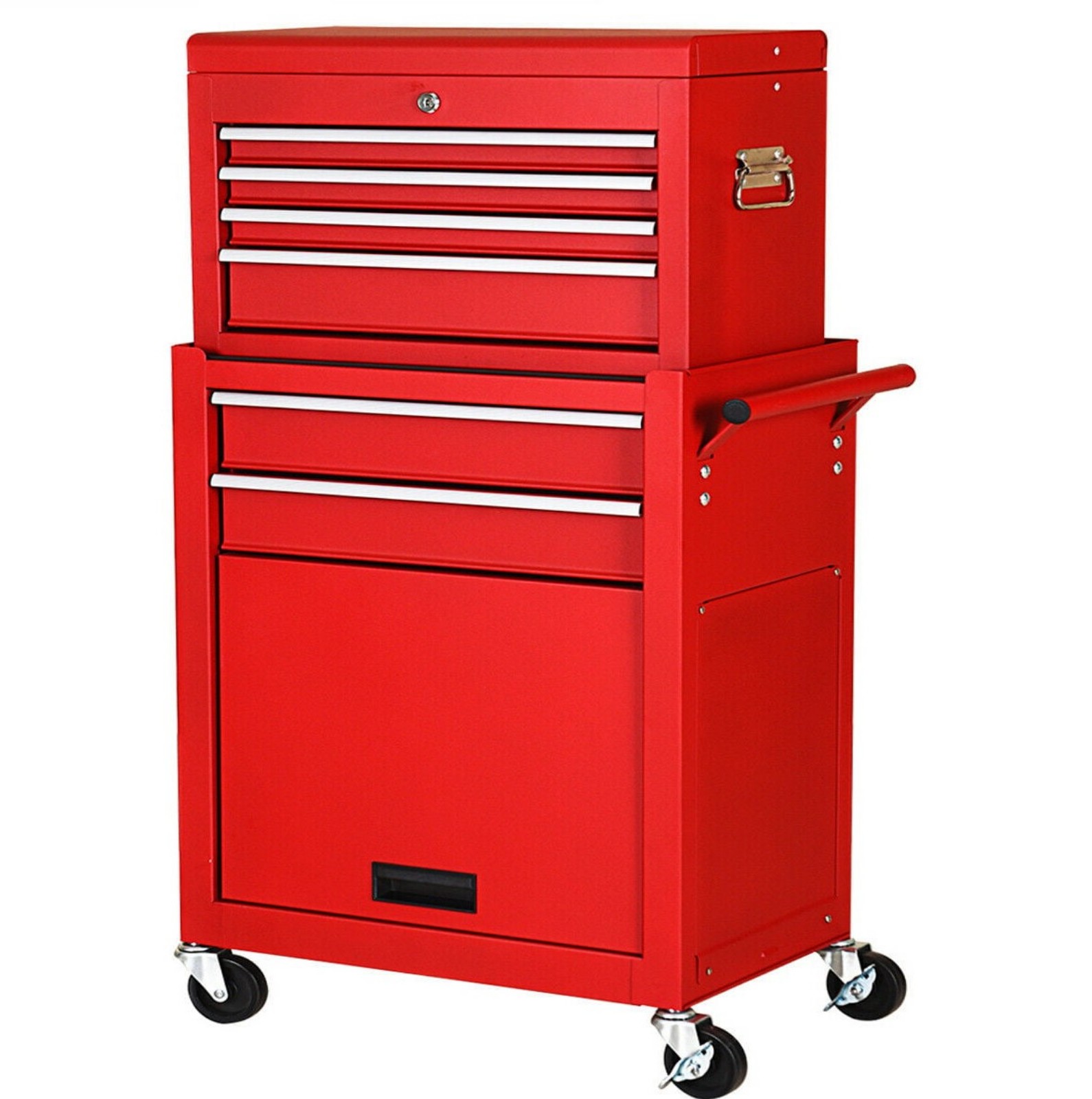 2 in 1 Rolling Cabinet Storage Chest Box Garage Toolbox Organizer w/ 6 Drawers