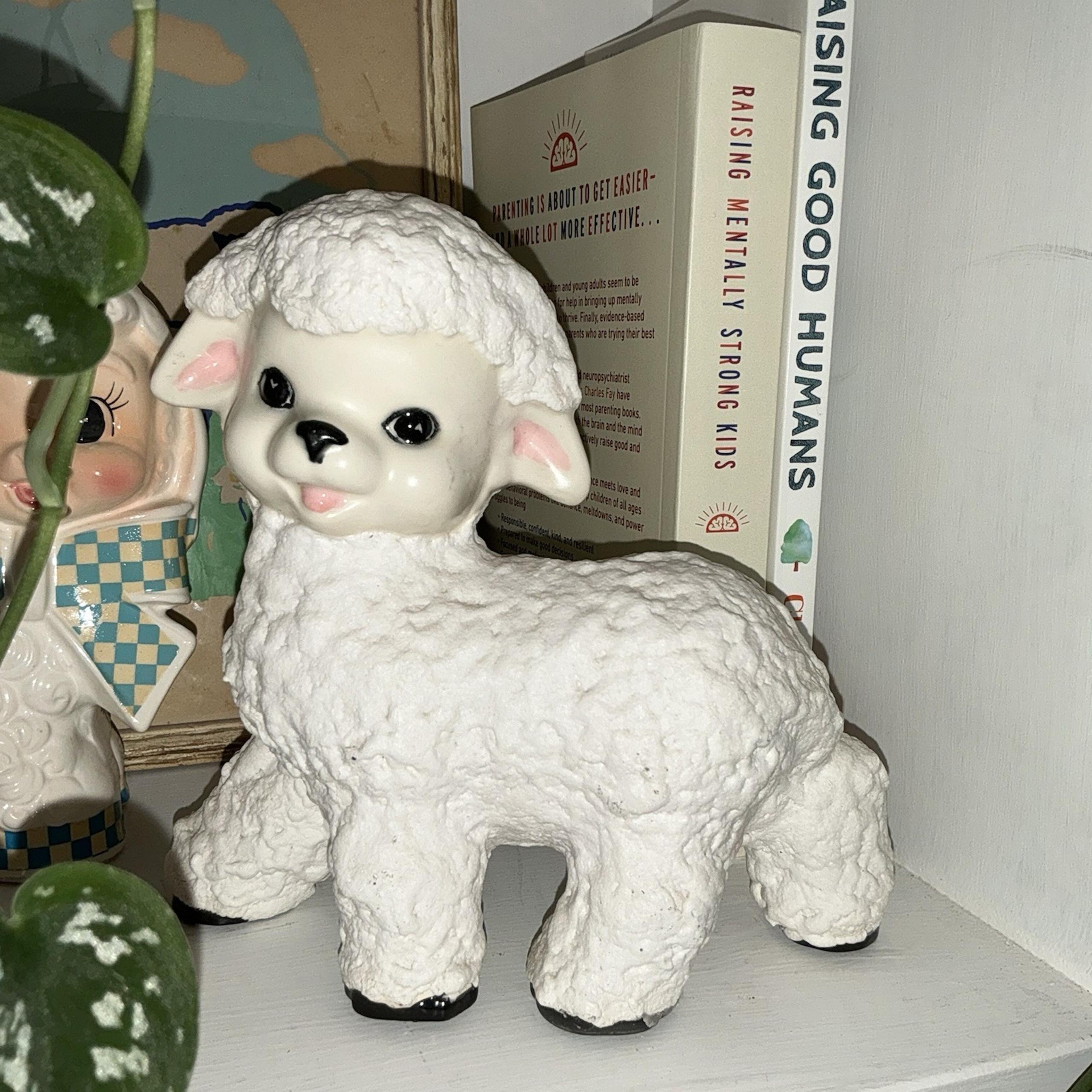 Vintage Baby Lamb Sheep Figurine Nursery White Ceramic Hand Painted Farm Cottage