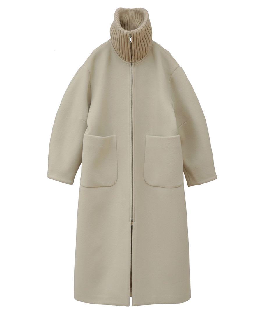 CLANE】Ribbed Collar Wool Long Coat Poncho CLANE】Ribbed Collar Wool Long Coat Poncho