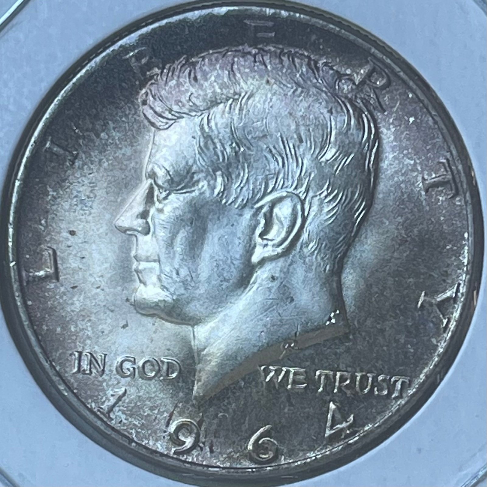 1964-P Choice Toned “Purple Mohawk” Brilliant Uncirculated Kennedy Silver HD