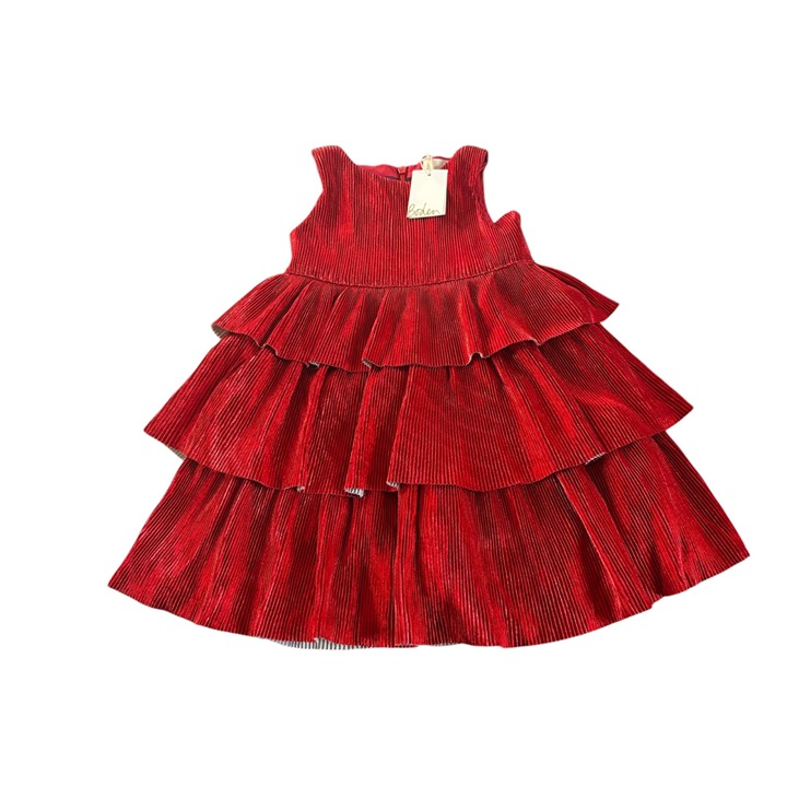 NWT Mini Boden Red Sparkle Tiered Party Dress Size 3-4Y
