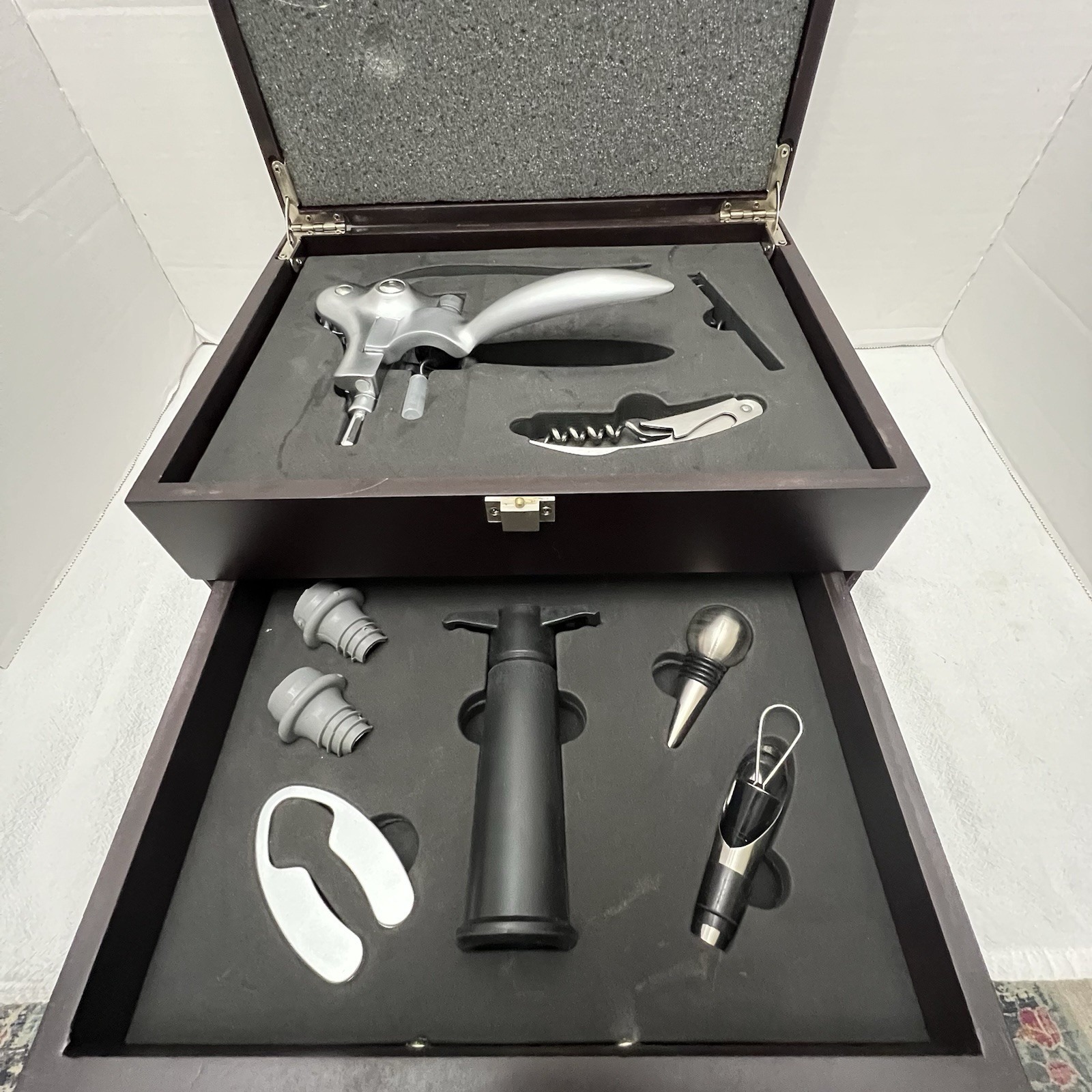 Wine Bottle Opener Corkscrew Bar Accessory Set With Wood Case