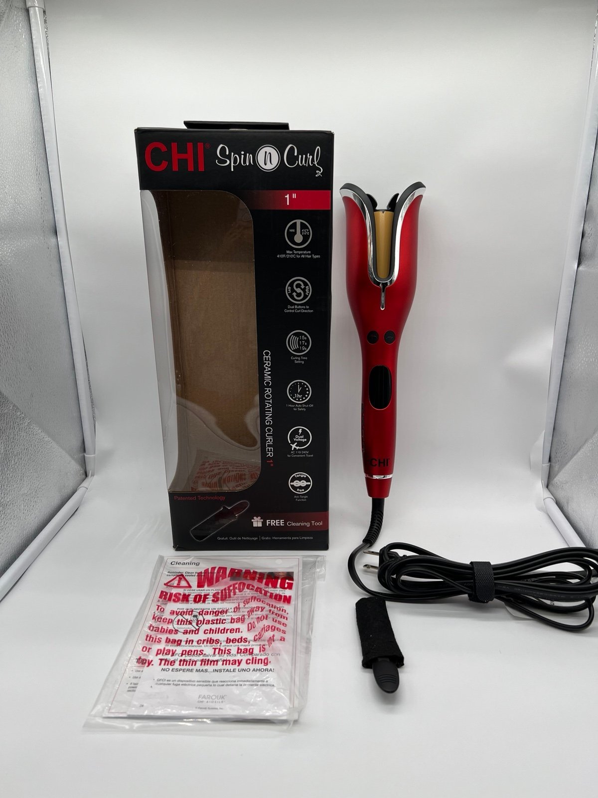 CHI Spin N Curl Ceramic Rotating Hair Curler 1 Curling Iron, Ruby Red
