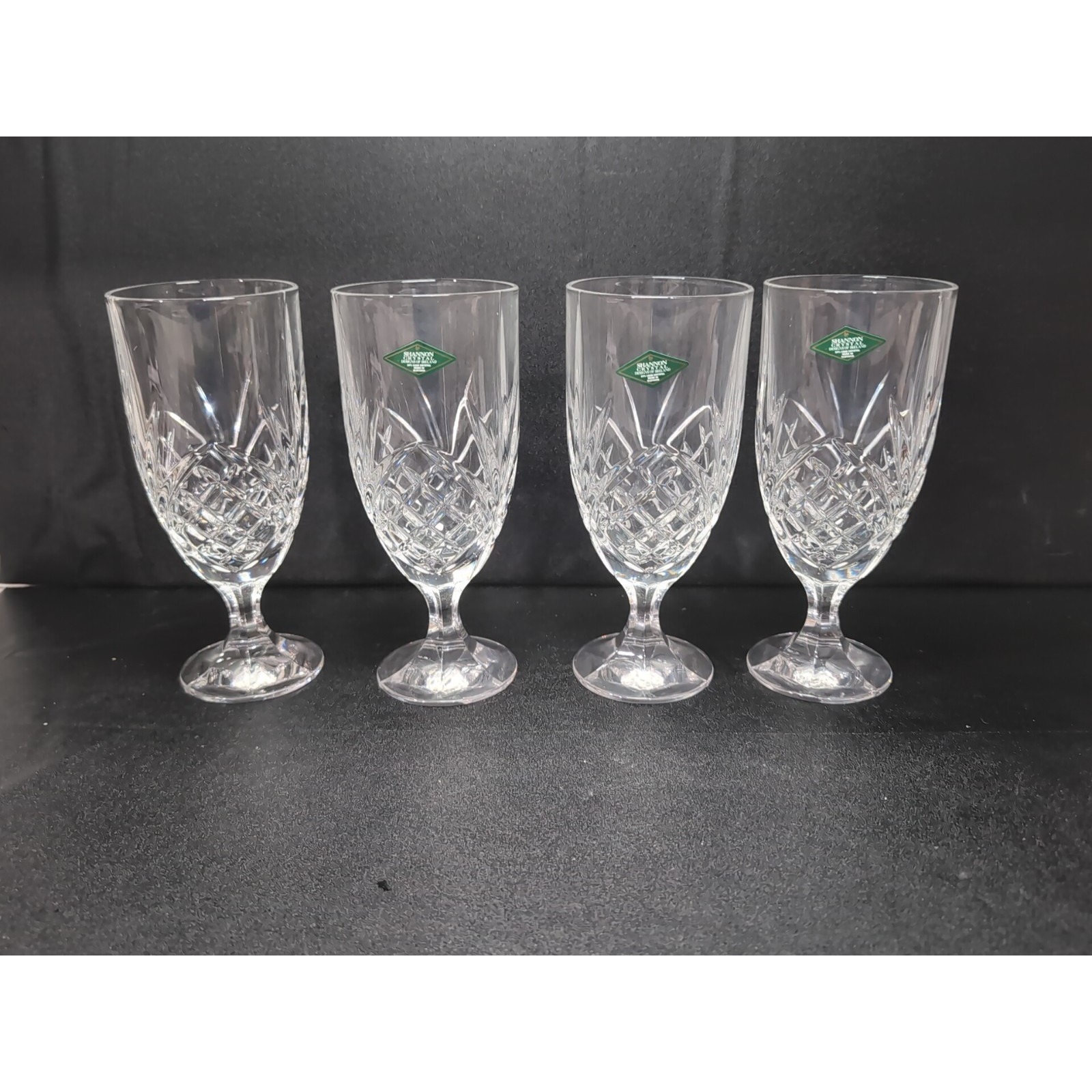 Godinger Dublin Shannon Crystal Goblets, Footed Iced Tea Glasses, Vtg Set of 4