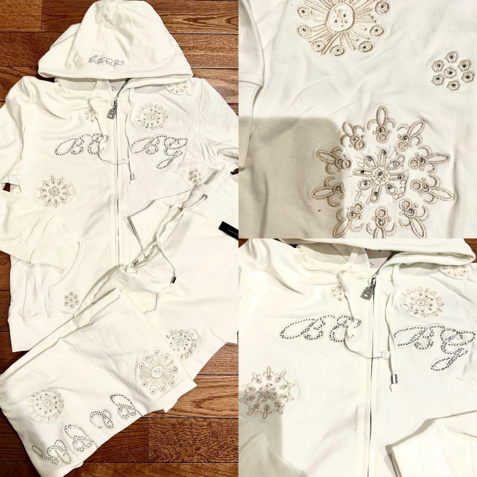 BCBGMaxAzria NWT VINTAGE Y2K WHITE studded Embroidery  cotton TrackSuit  M