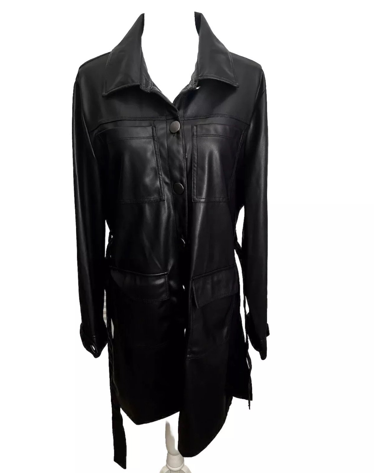 Adrienne Landau Trench Coat Jet Black XL Onyx BRAND NEW W TAGS