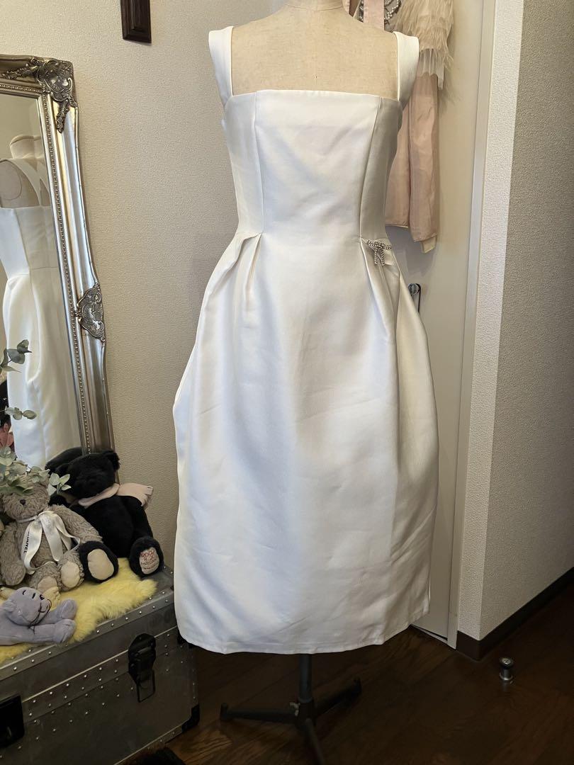 White Satin Dress with Beaded Ribbon