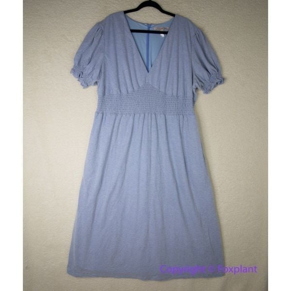 Anthropologie HUTCH blue Dress scalloped elastic waistline, size L