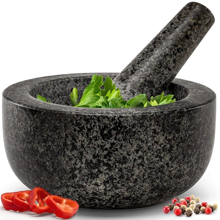 Large Mortar and Pestle Set 100% Granite Black