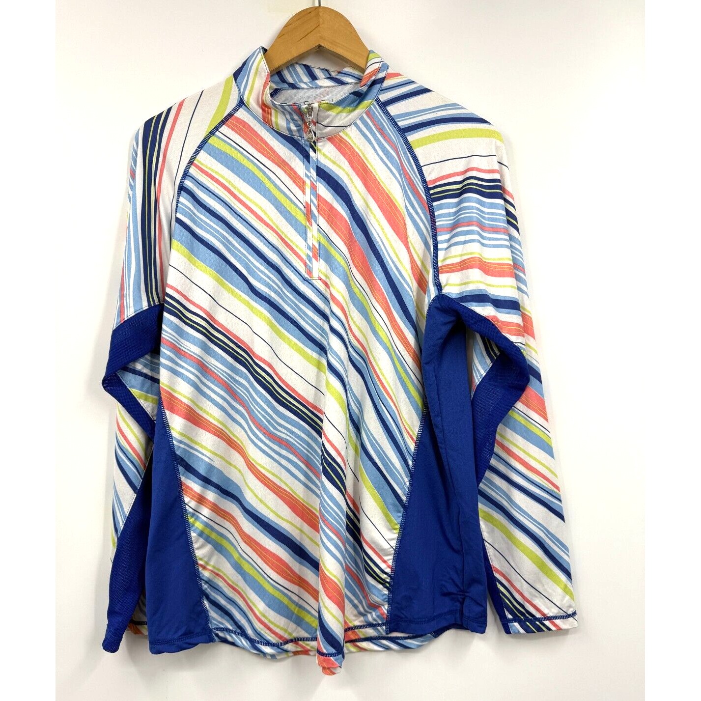 San Soleil Women's UPF 50 1/4 Cooling Zip Striped Pullover Mesh Top Size XL