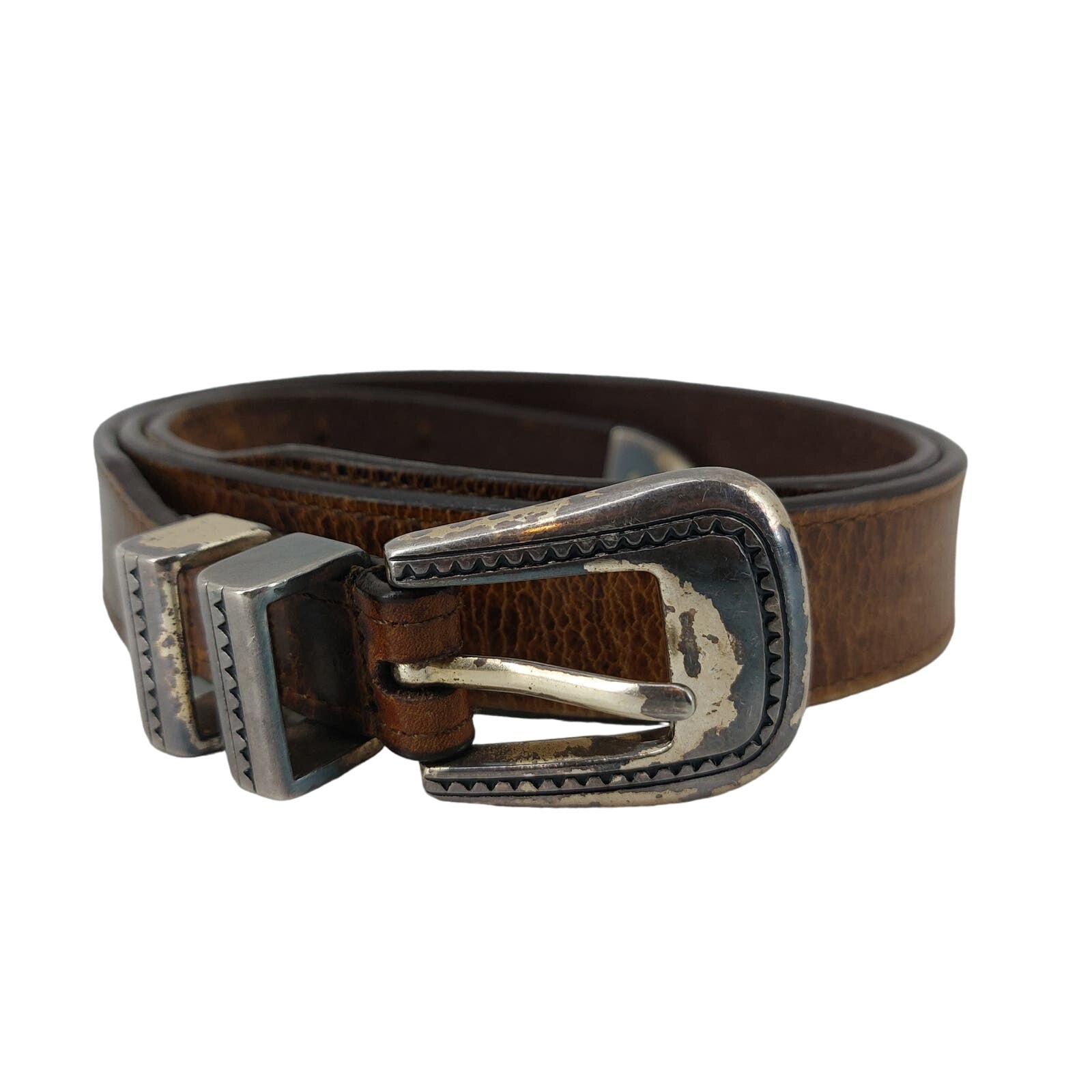 Greg Norman Men's Brown Italian Leather Belt Shark Conchos Size 40/100