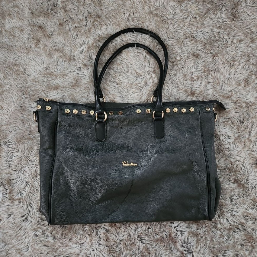 Valentina Genuine Pebble Leather Shoulder Bag Gray with Gold Hardware