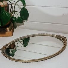 Vintage Mirrored Vanity Tray Floral Detail