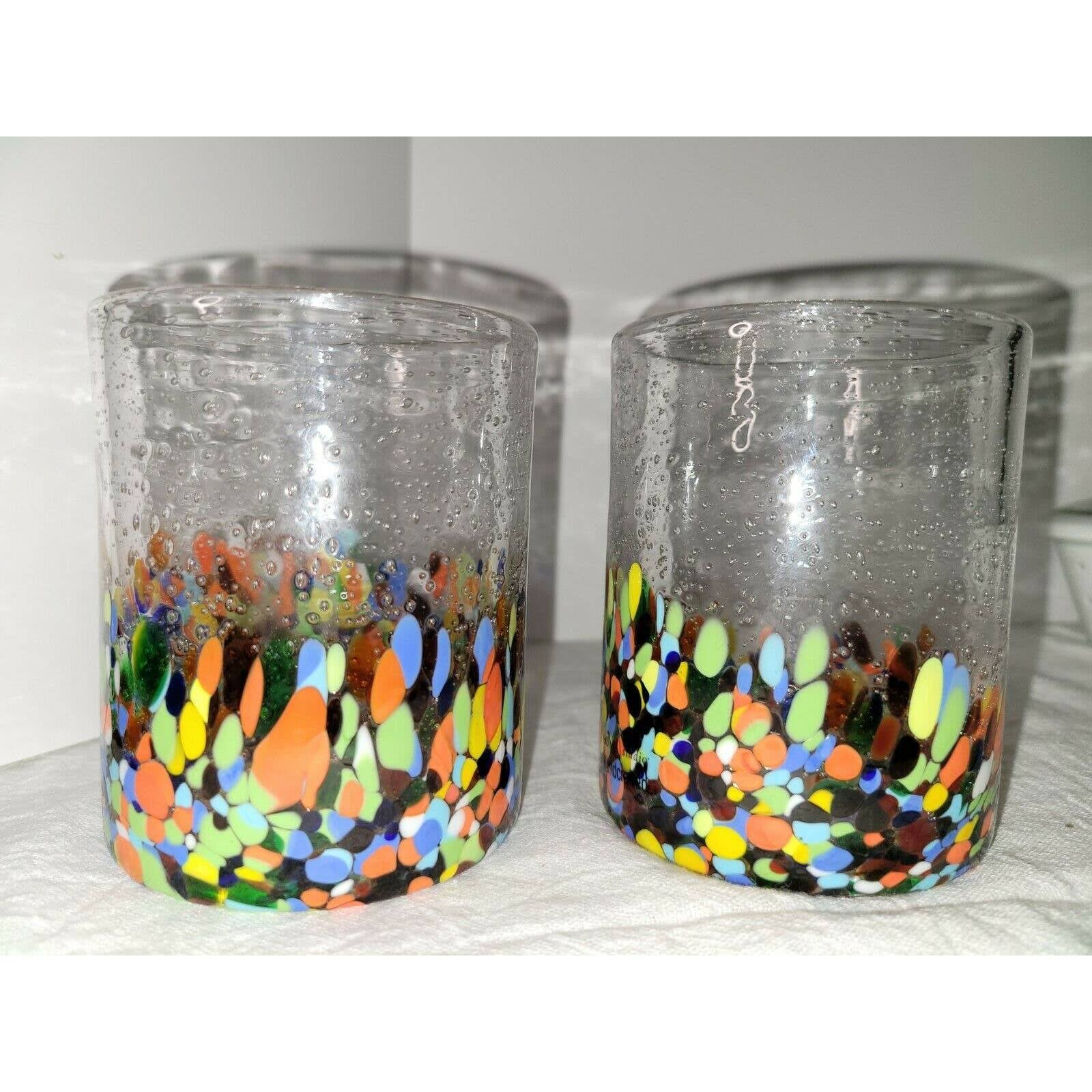 2 Art Glass Confetti Hand Blown Tumblers Baja Home Studio Handcrafted 16oz 4 x3