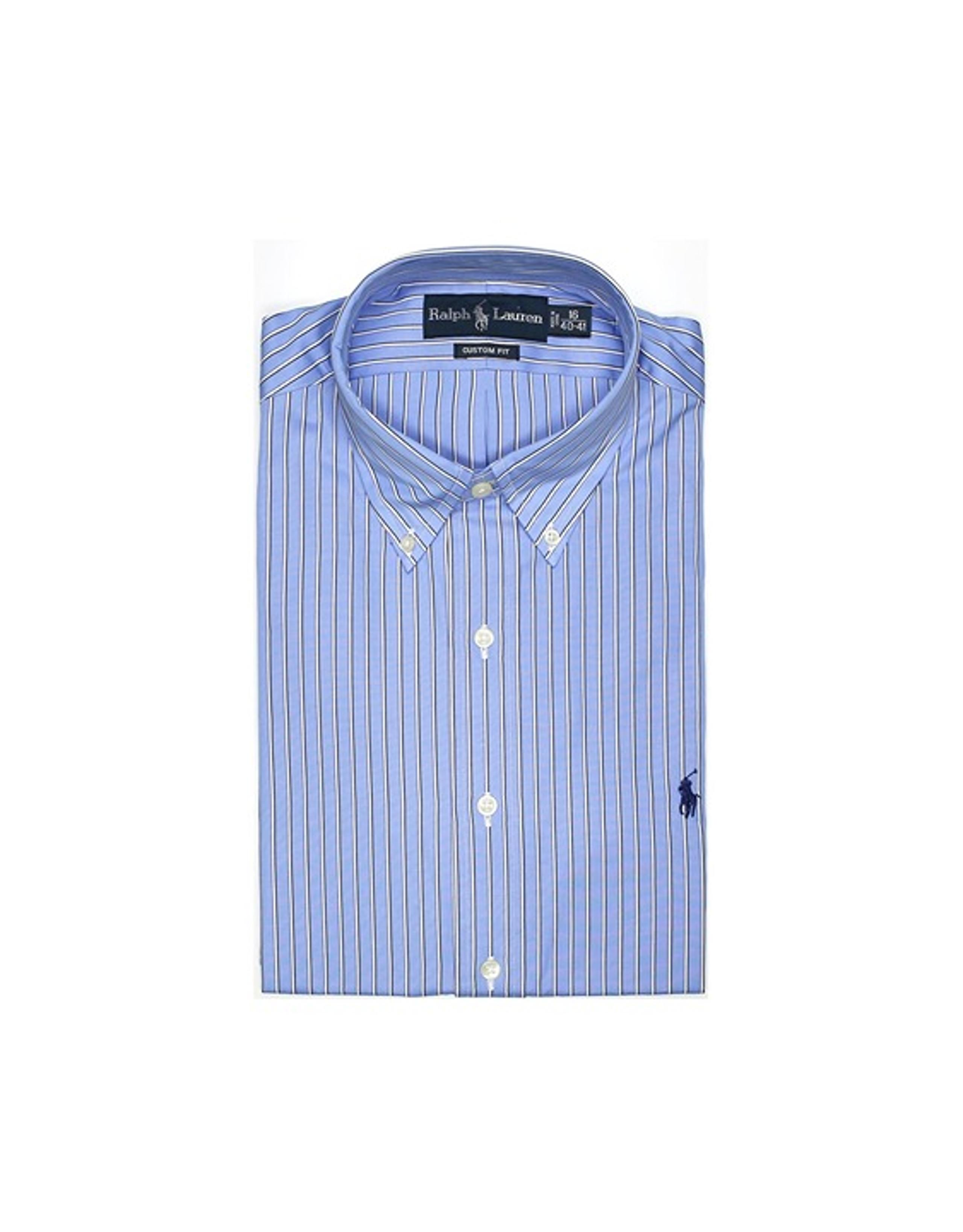 NWT Polo Ralph Lauren Men Custom Fit Dress Shirt BLUE/WHITE STRIPE 15.5"/39"