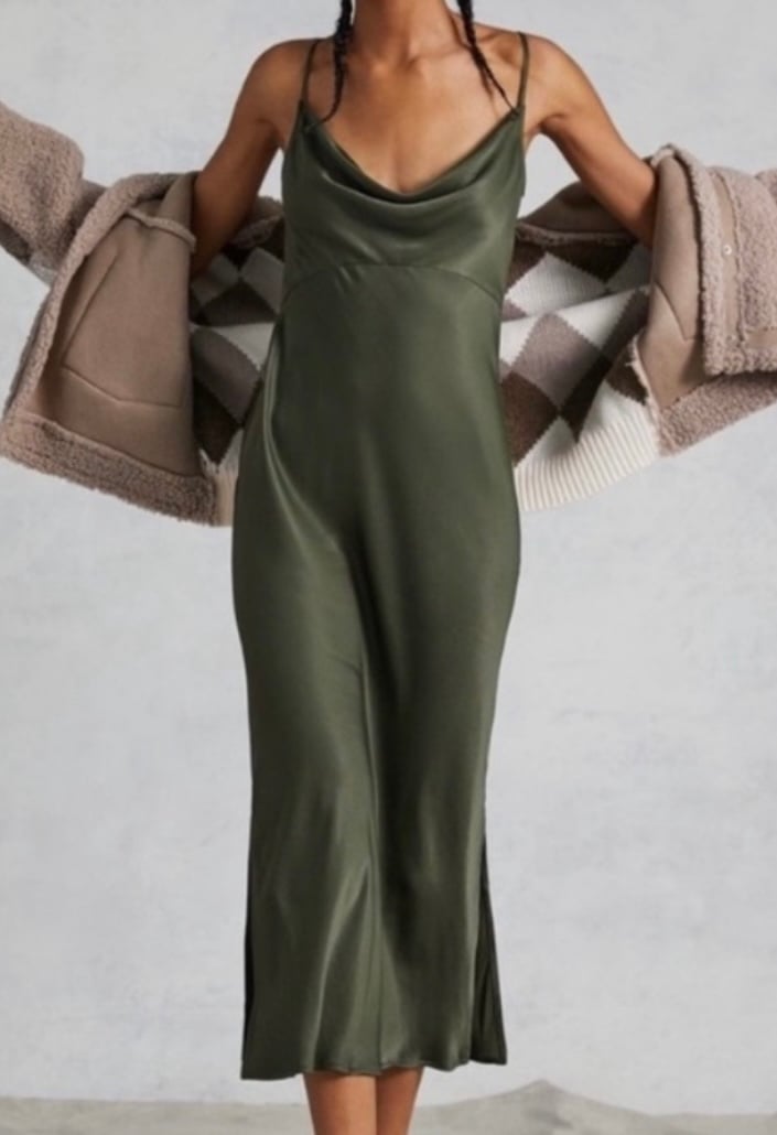 Anthropologie Elise Satin Slip Midi Dress