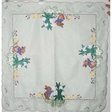 Spring Bunny Cut Work Open Work Embroidered Table Cloth Appx 33 x 33 Green