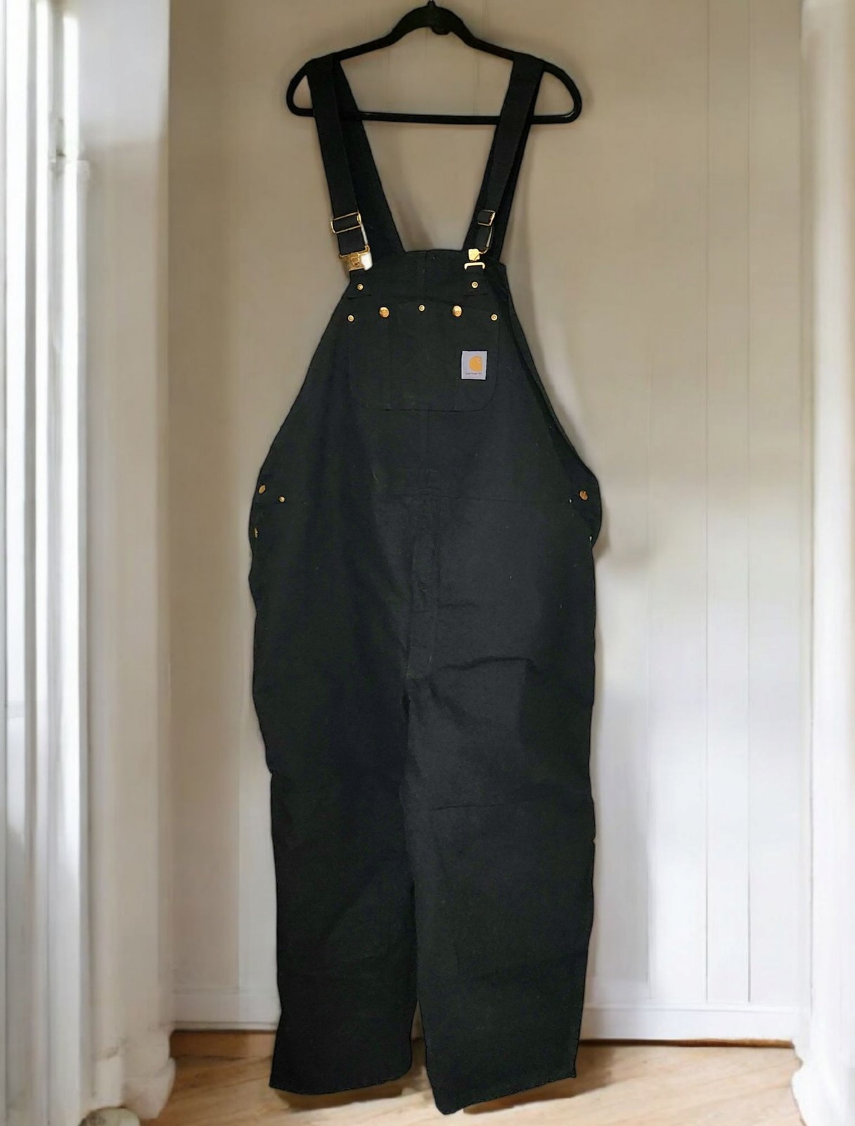 Vintage Carhartt R02 Overalls Mens 38x30 Black Quilt Insulated Double Knee USA