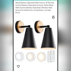 2 pack wood wall sconces wireless w/remotes matte black