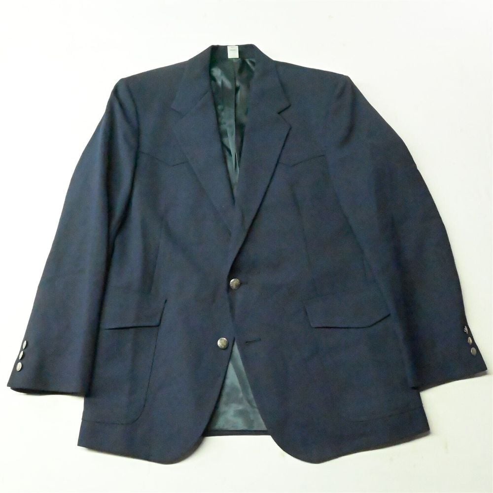 Vtg Pendleton 42R Navy Blue Silver Southwest Button Blazer Jacket Sport Coat