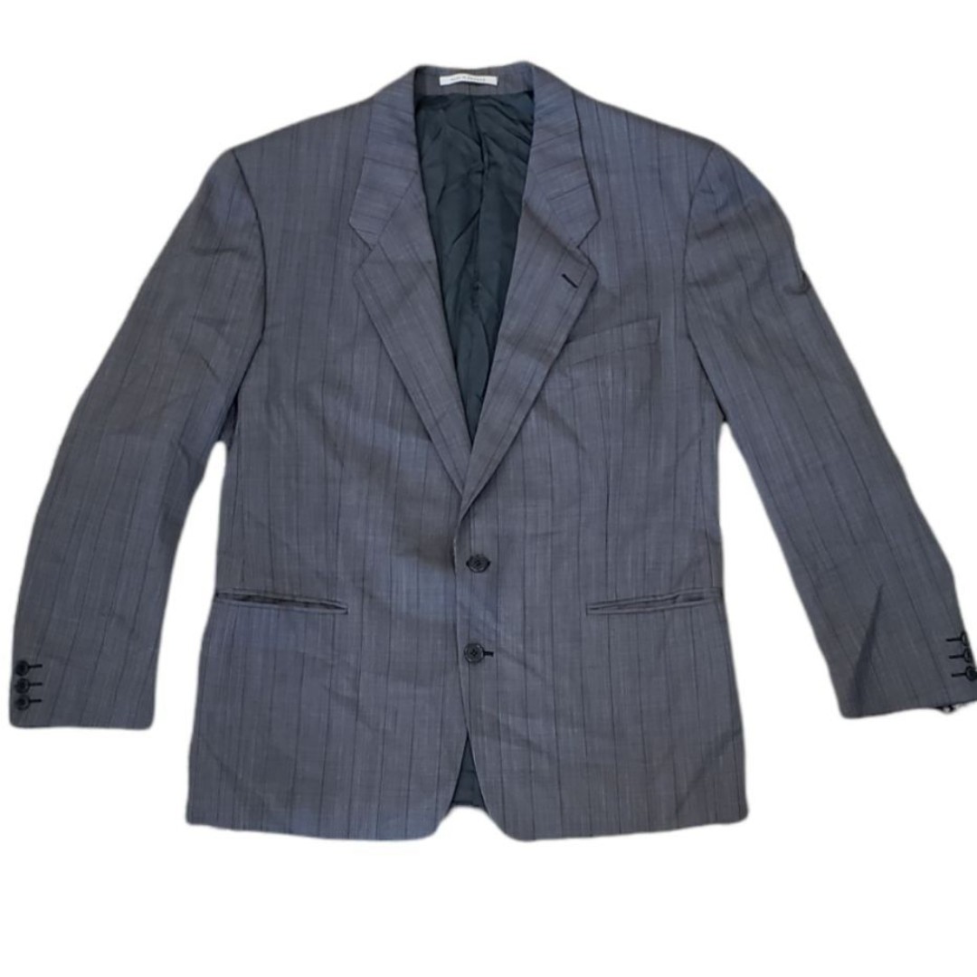 Yves Saint Laurent Gray Pure Wool Striped Blazer 46R