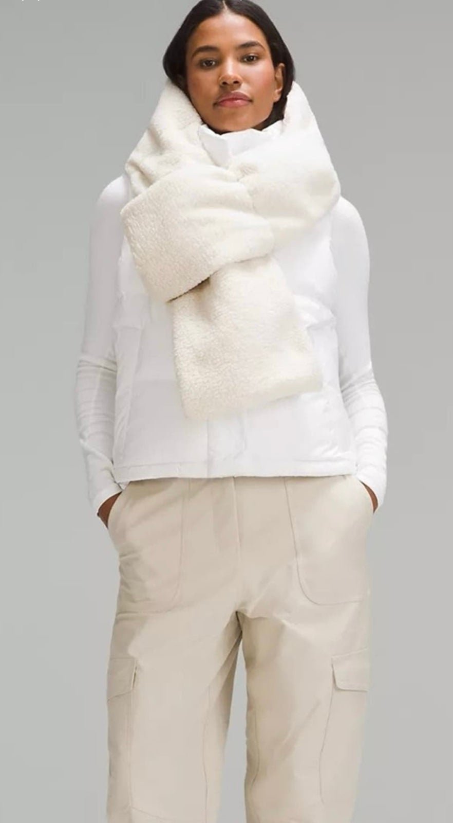 NWT Lululemon Wunder Puff Textured Fleece White Scarf Unisex
