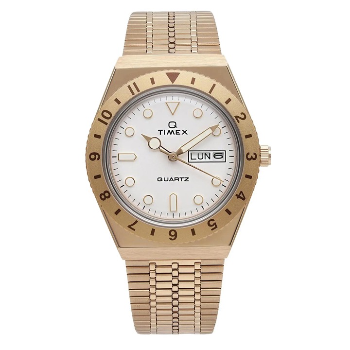 Timex-Q 36mm Gold-Tone Steel MOP White Dial Quartz Ladies Watch TW2U95800VQ