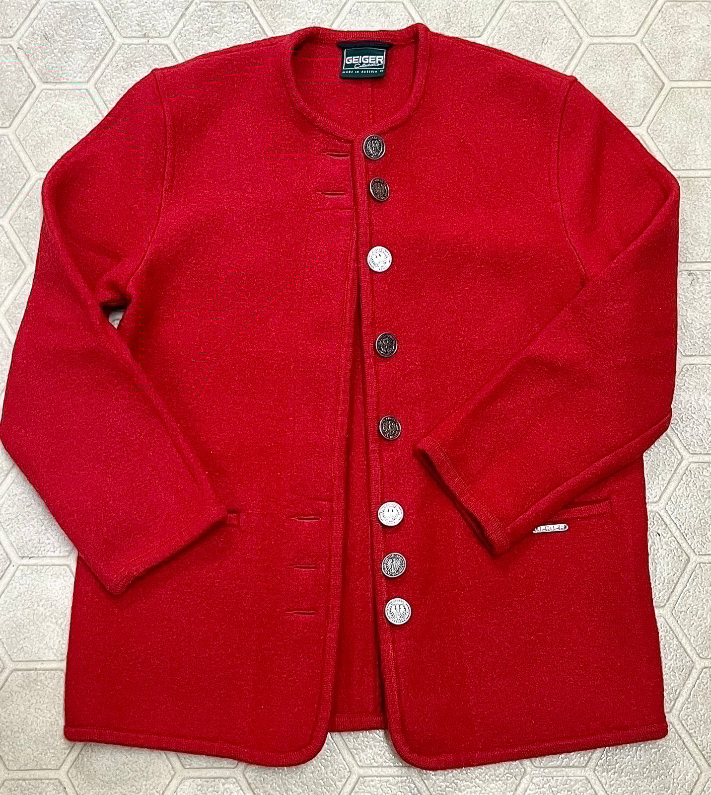 Vtg Women’s 36 Geiger Austria Pure New Wool Button Front Cardigan Jacket Top