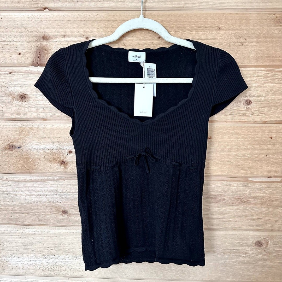 Aritzia Wilfred Soloist Shortsleeve Sweater in Black NWT