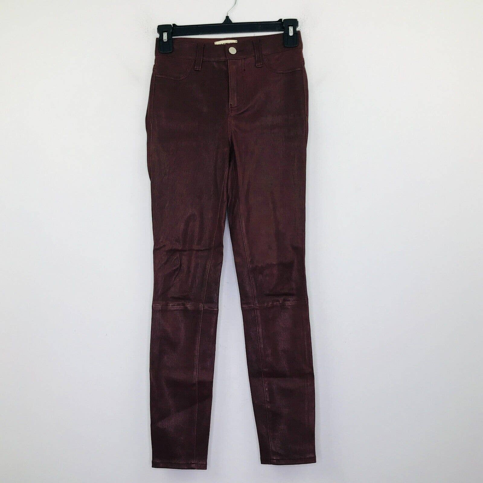 L'Agence Women's 25 Pants Brown Adelaide Skinny Leather Ankle High Rise Flaw