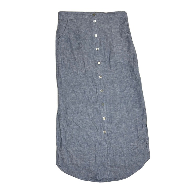 Tahari Womens Large Linen Button Front Elastic Pull On Midi Skirt Coastal