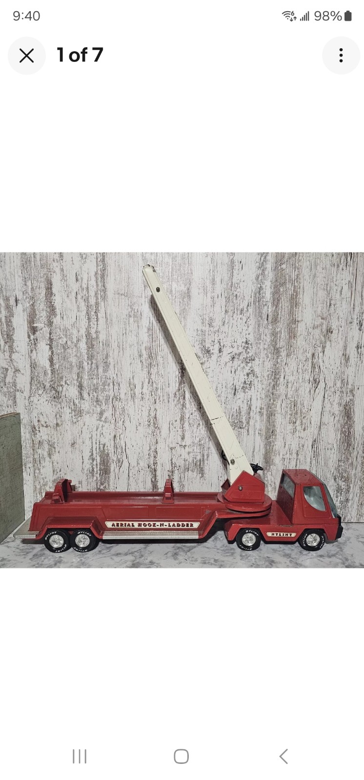 Vintage 1970's Nylint Red Arial Hook-N-Ladder Metal Original Big Fire Truck