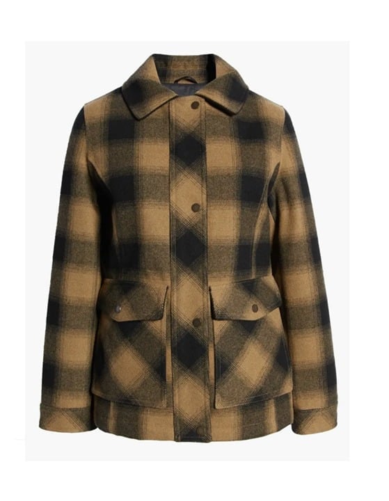 Pendleton Women's Stanford Plaid Wool Blend Jacket, Camel/Black/Buffalo, XS