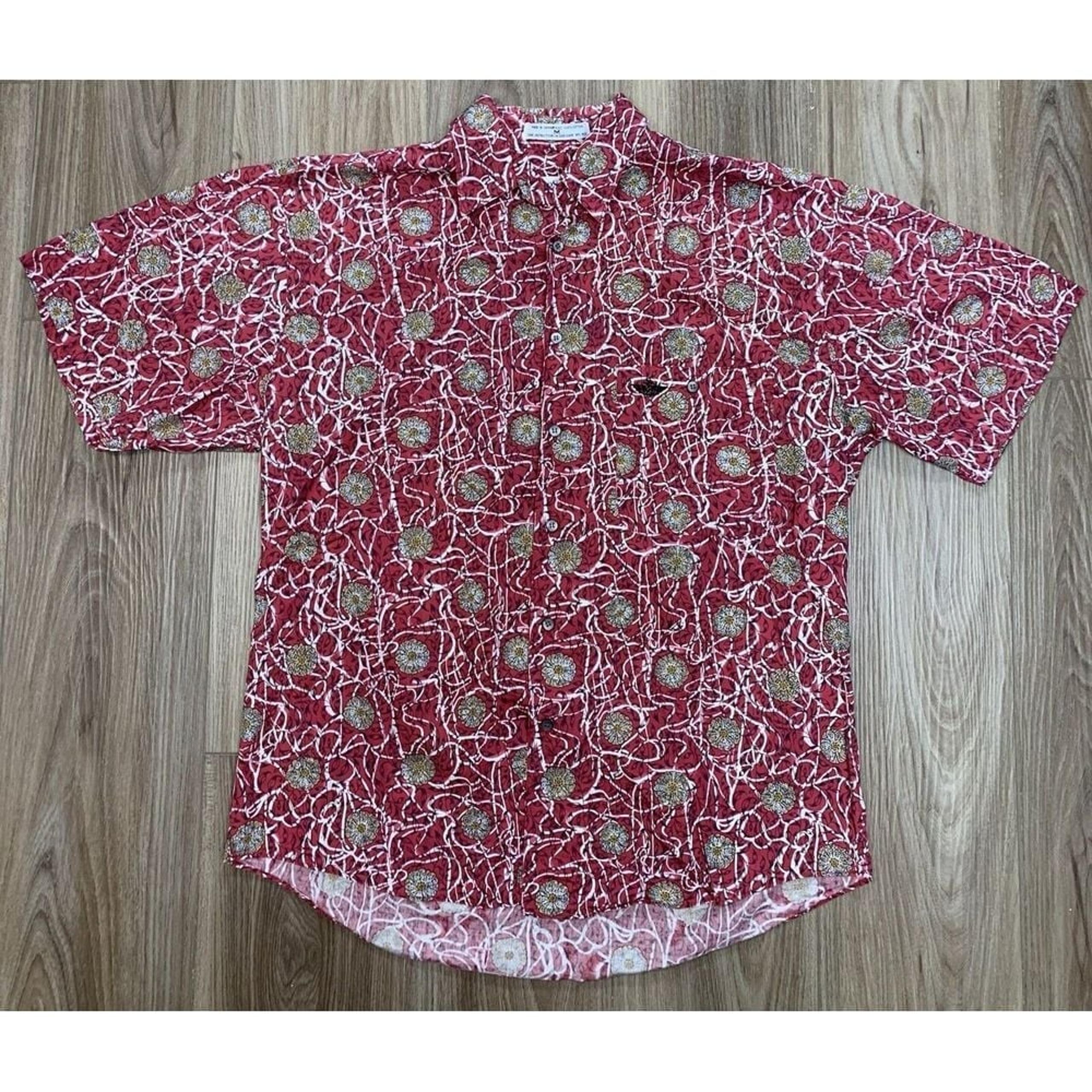 Vintage 90's Dockers T-Shirt Button Down Daisy Pinwheel All Over Mens Size M