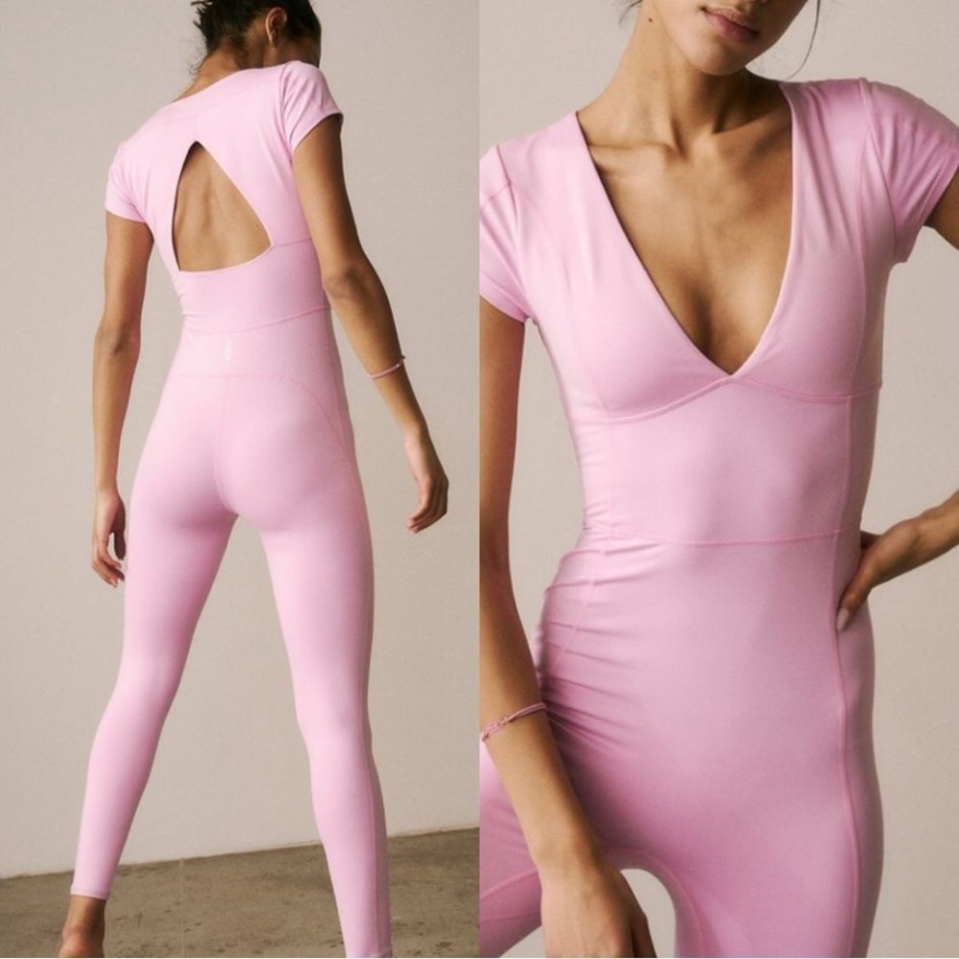 Nwt free people new wave jam jewel pink rose cap sleeve onesie jumpsuit