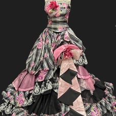 Girly Black x Pink Colored Dress for Wedding Reception, Performance, Pink Rose Check [Size 7-11]