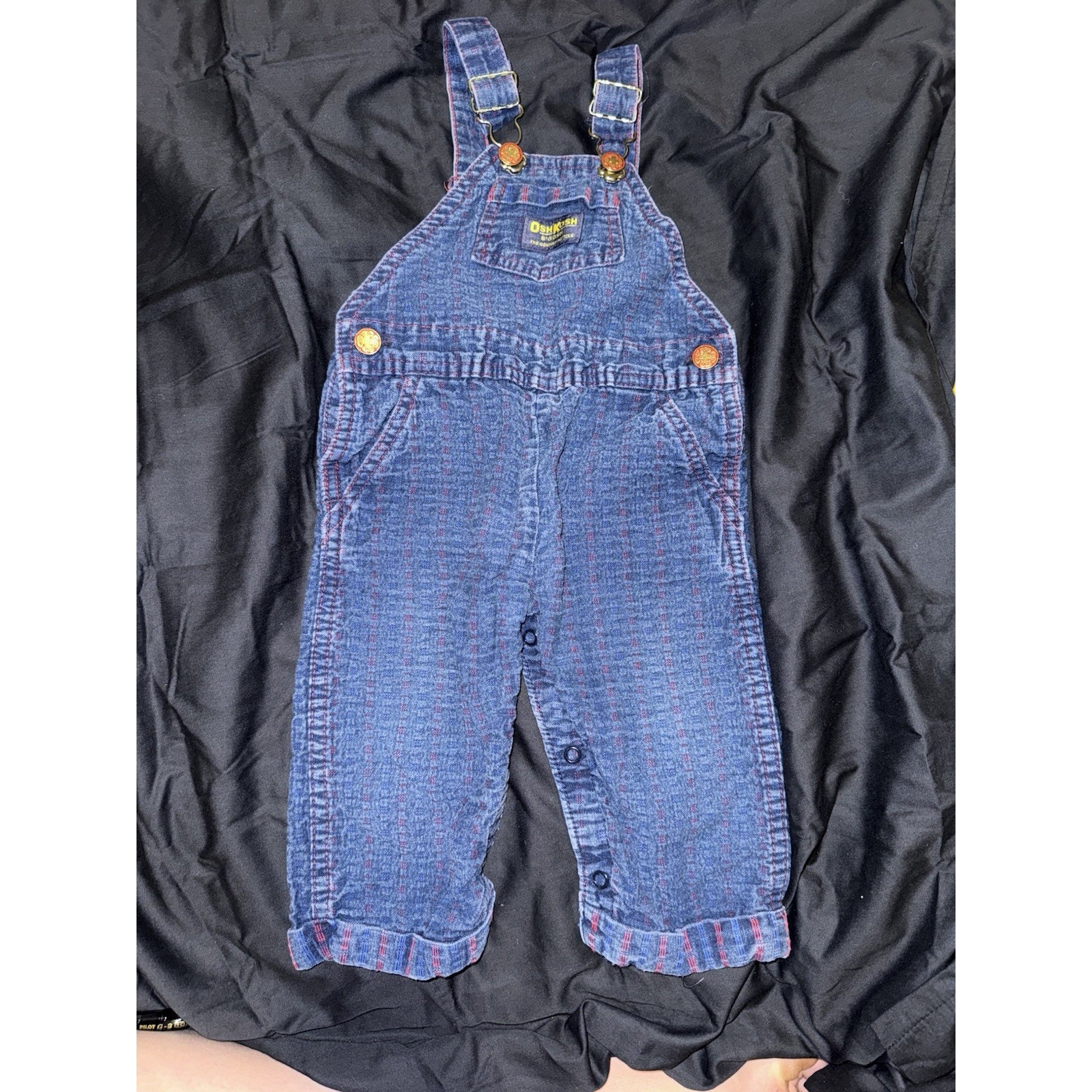 Vintage Oshkosh Denim Dungarees With Sweet Red Contrast Stitching 18 Months 80s