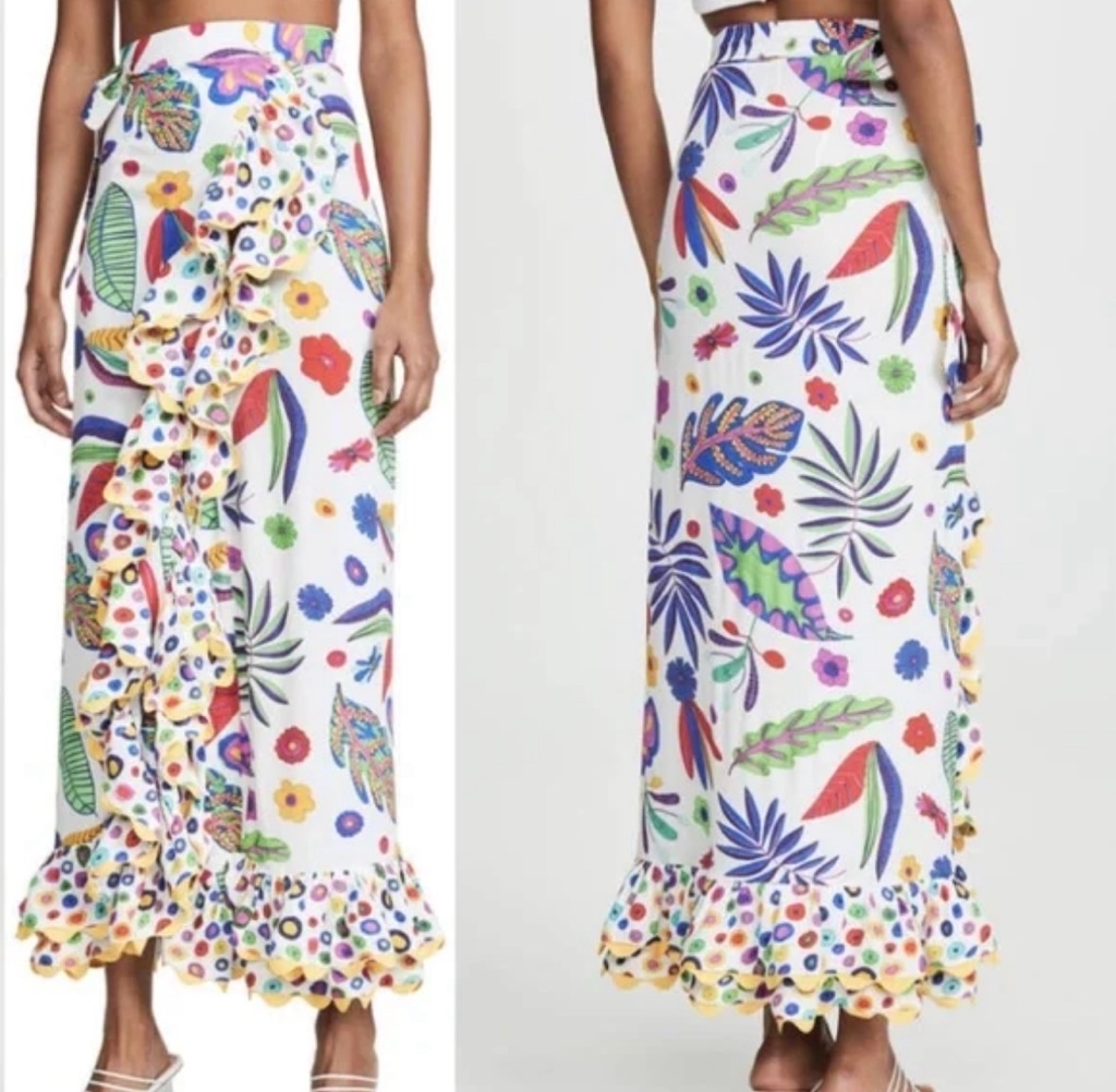 Celia B Durazno Flower Power White Floral Maxi Festival Wrap Skirt Size Small
