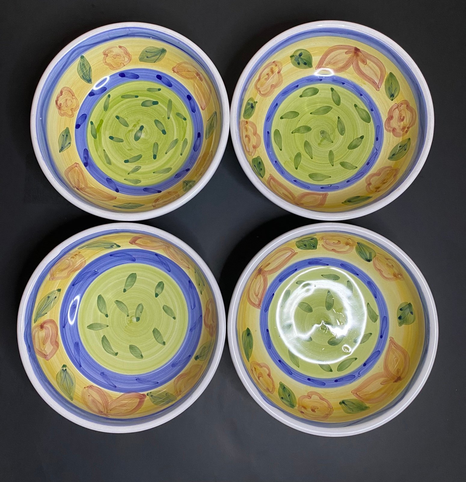 4 Caleca Girasole Soup Pasta Bowls Set Vintage Hand painted Stoneware Italy