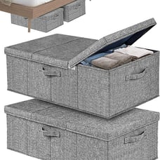 2Pack Bed Storage with Lids and Hard Bottom, for Closet, Bedroom Dark Grey