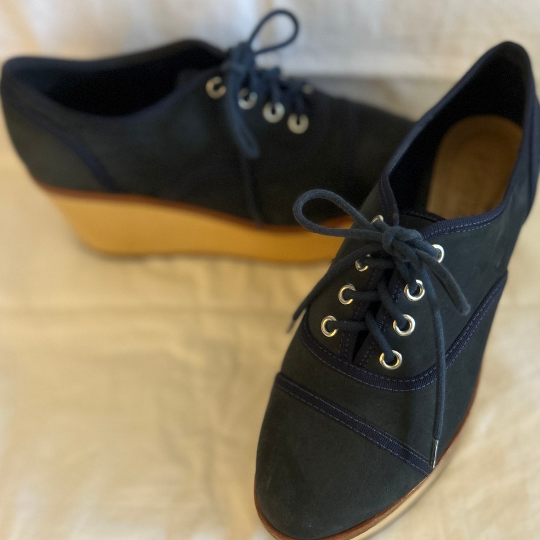 SCHUTZ Navy Suede Leather Lace-up Platform Oxford Loafers 38/7.5 Y2K Grunge